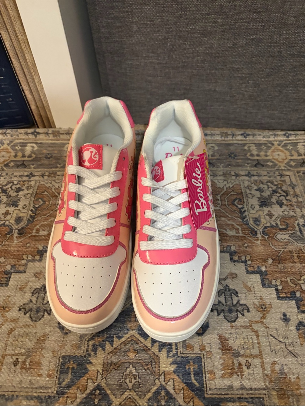 Barbie White and Hot Pink Lace-Up Low Top Sneakers